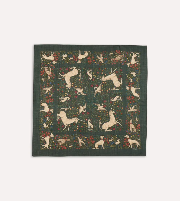 Drake039s Green Unicorn Print WoolSilk Square Scarf Men Scarves