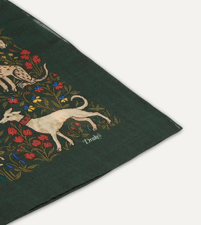 Drake039s Green Unicorn Print WoolSilk Square Scarf Men Scarves
