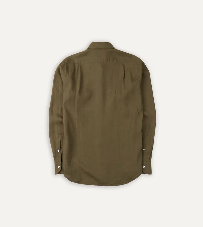Drake039s Khaki Green Linen Spread Collar Shirt Men Linen Shirts