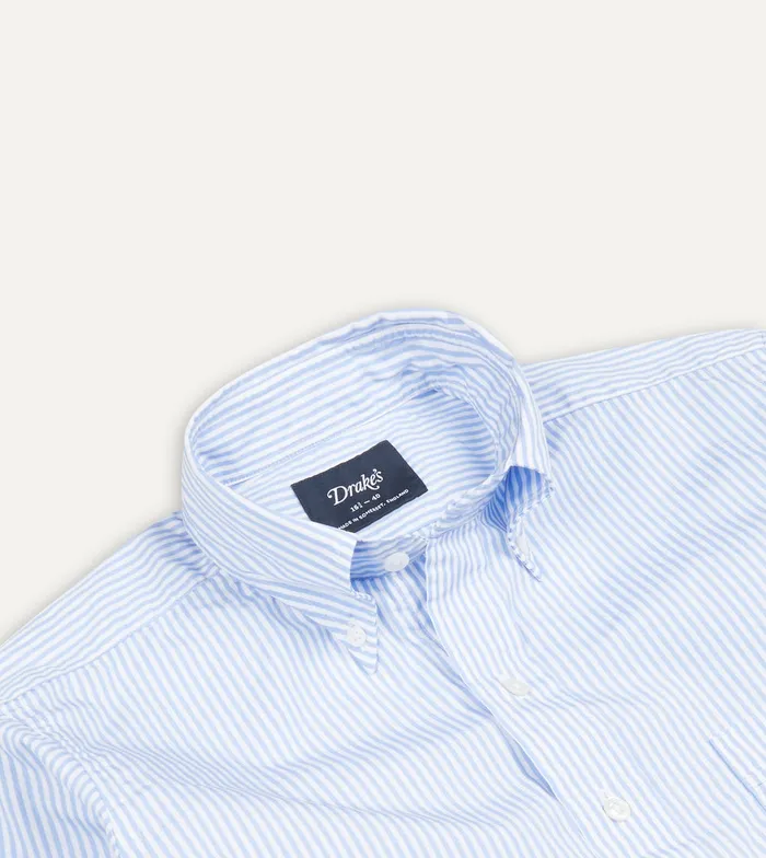 Drake039s Light Blue Bengal Stripe Cotton Poplin ButtonDown Shirt Men Formal Shirts