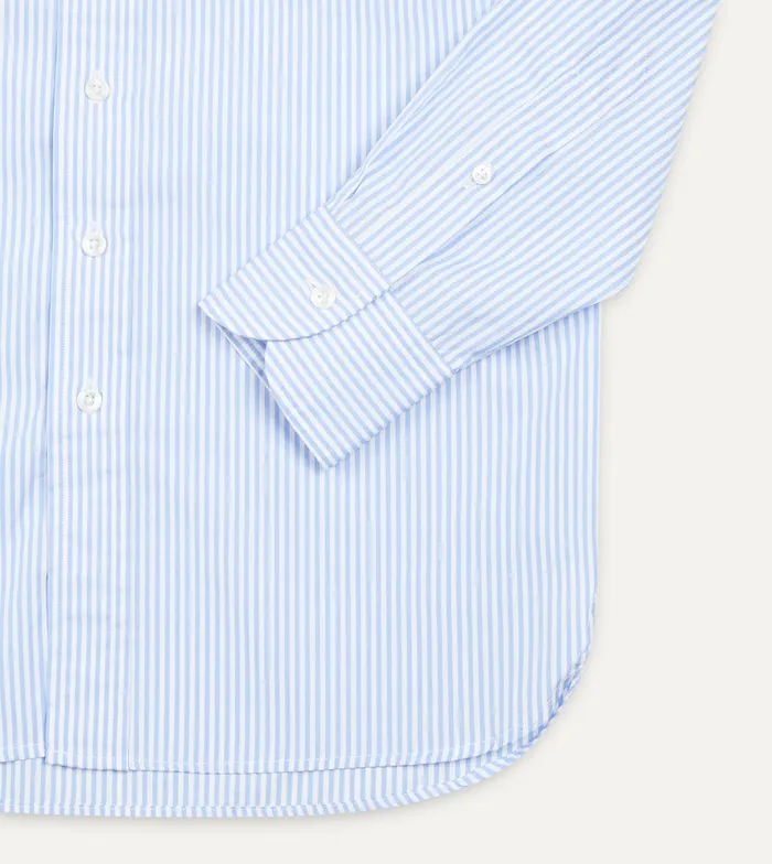 Drake039s Light Blue Bengal Stripe Cotton Poplin ButtonDown Shirt Men Formal Shirts