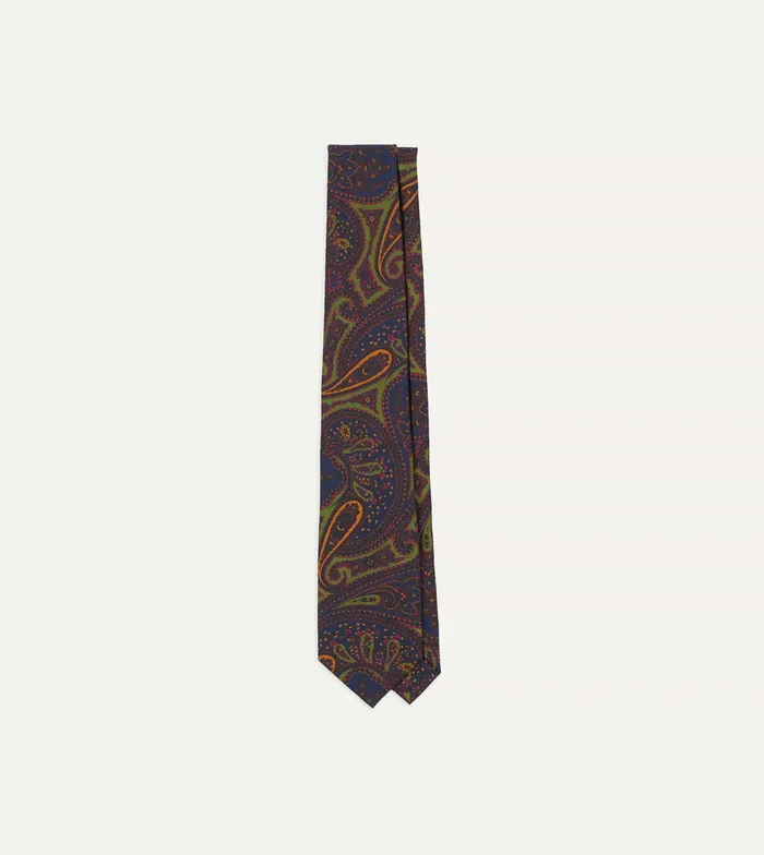 Drake039s Navy And Green Large Paisley Print Madder Silk Self Tipped Tie Men Patterned Ties Drake039s Navy And Green Large Paisley Print Madder Silk Self Tipped Tie Men Patterned Ties