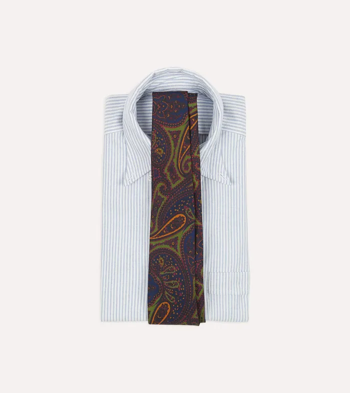 Drake039s Navy And Green Large Paisley Print Madder Silk Self Tipped Tie Men Patterned Ties