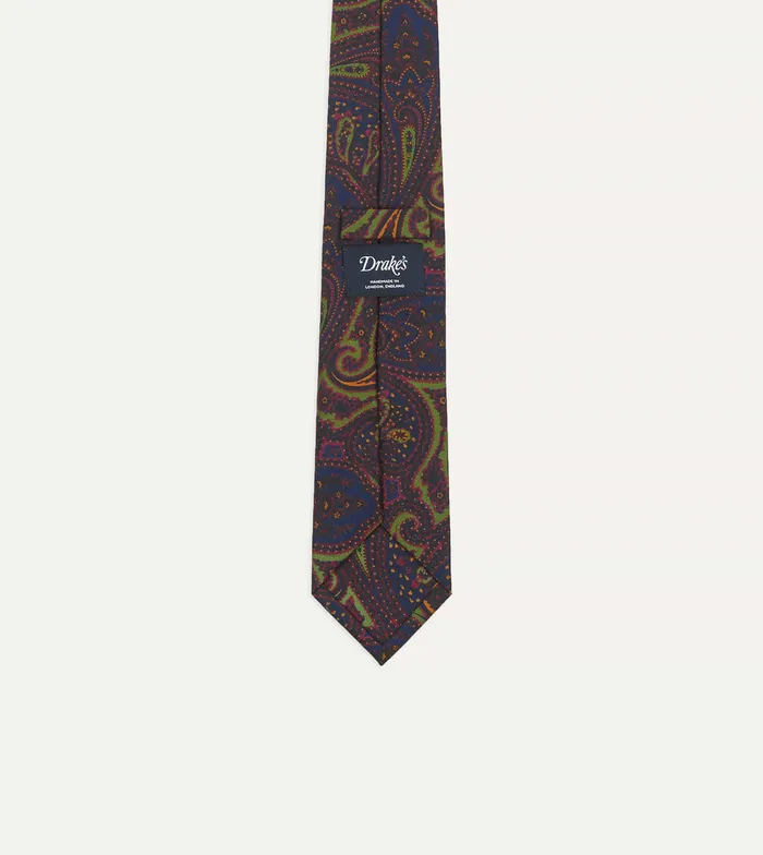 Drake039s Navy And Green Large Paisley Print Madder Silk Self Tipped Tie Men Patterned Ties