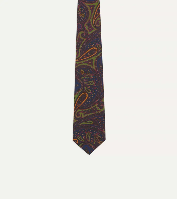Drake039s Navy And Green Large Paisley Print Madder Silk Self Tipped Tie Men Patterned Ties