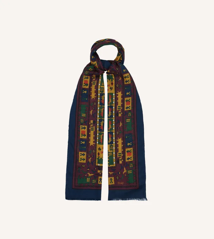Drake039s Navy And Red Navajo Print WoolSilk Scarf Men Scarves
