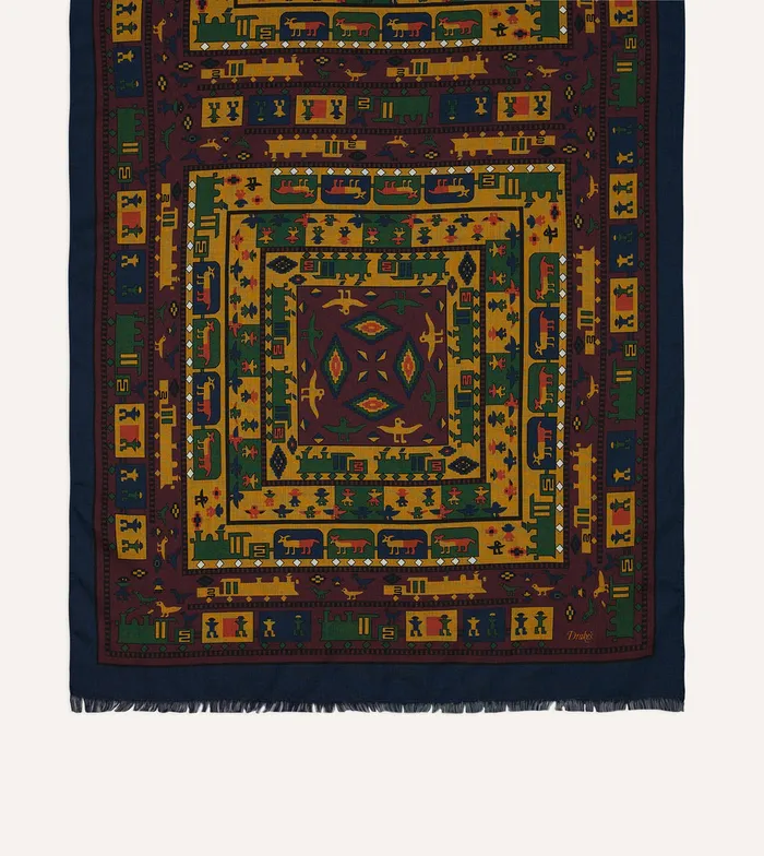 Drake039s Navy And Red Navajo Print WoolSilk Scarf Men Scarves