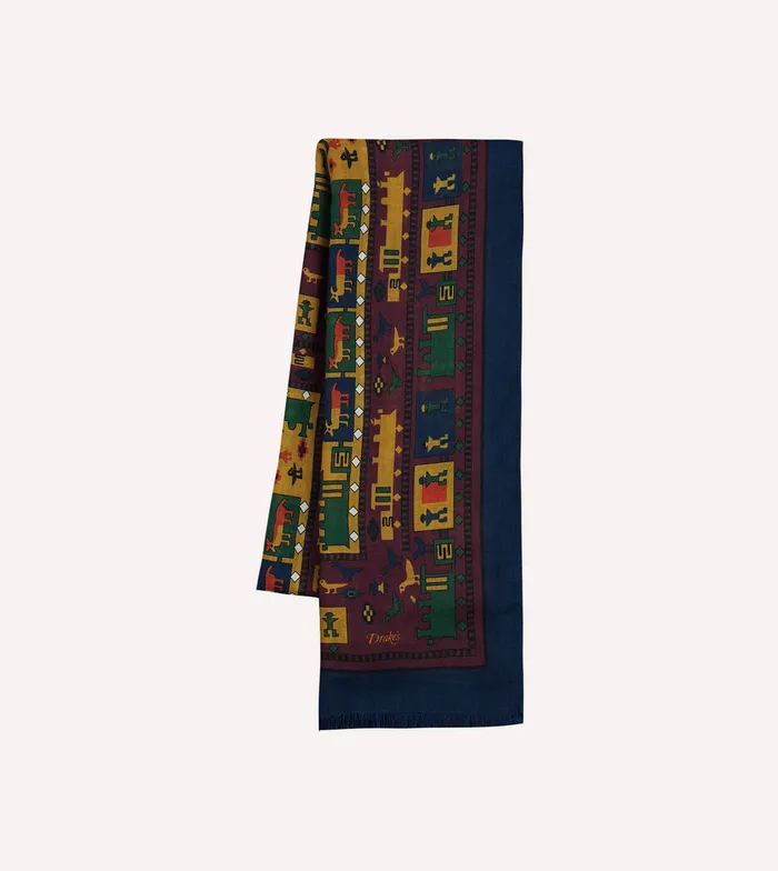Drake039s Navy And Red Navajo Print WoolSilk Scarf Men Scarves
