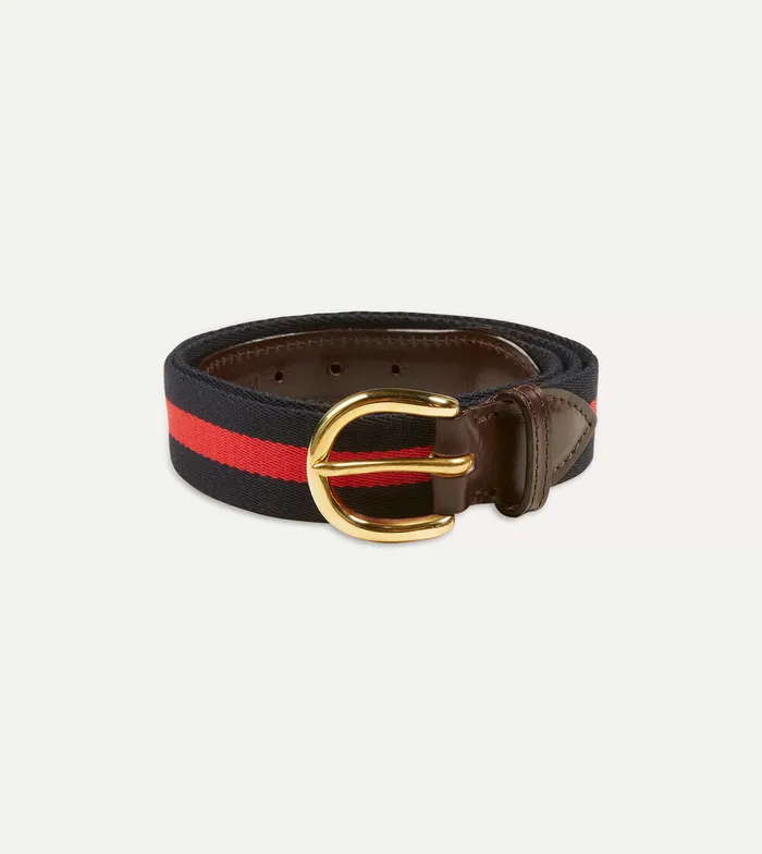 Drake039s Navy And Red Stripe Webbing And Leather Belt With Brass Buckle Men Belts