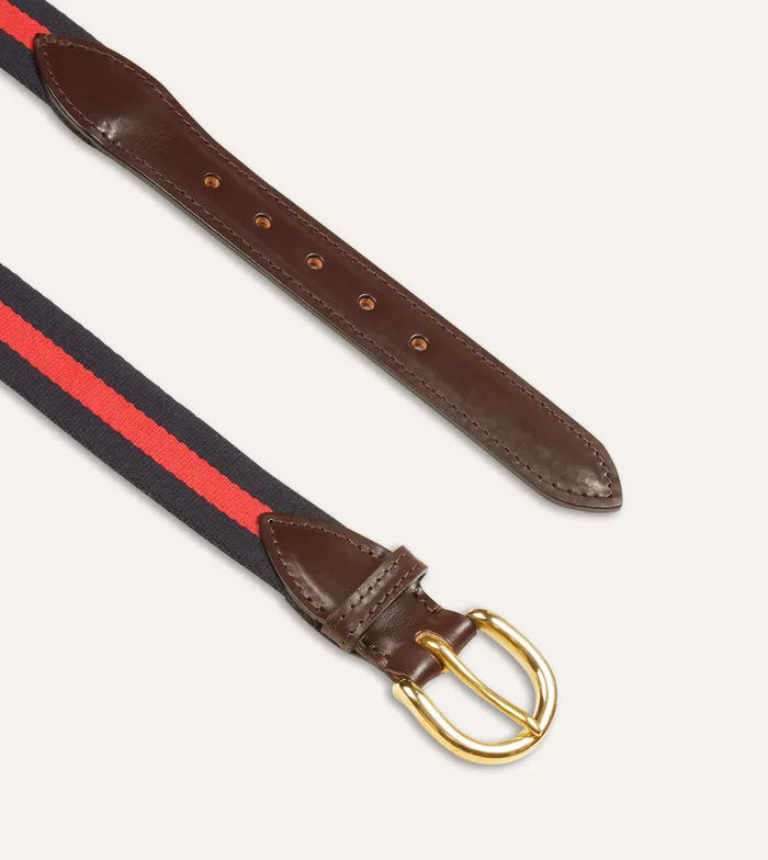 Drake039s Navy And Red Stripe Webbing And Leather Belt With Brass Buckle Men Belts