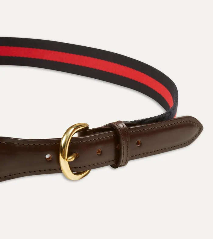 Drake039s Navy And Red Stripe Webbing And Leather Belt With Brass Buckle Men Belts