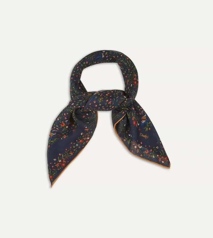 Drake039s Navy Birds Of Paradise Print WoolSilk Square Scarf Men Scarves