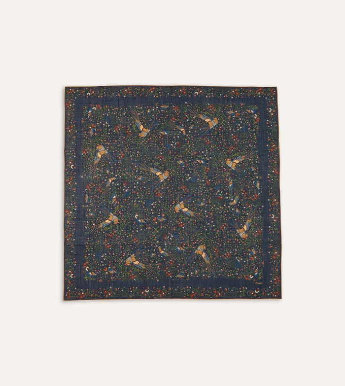 Drake039s Navy Birds Of Paradise Print WoolSilk Square Scarf Men Scarves