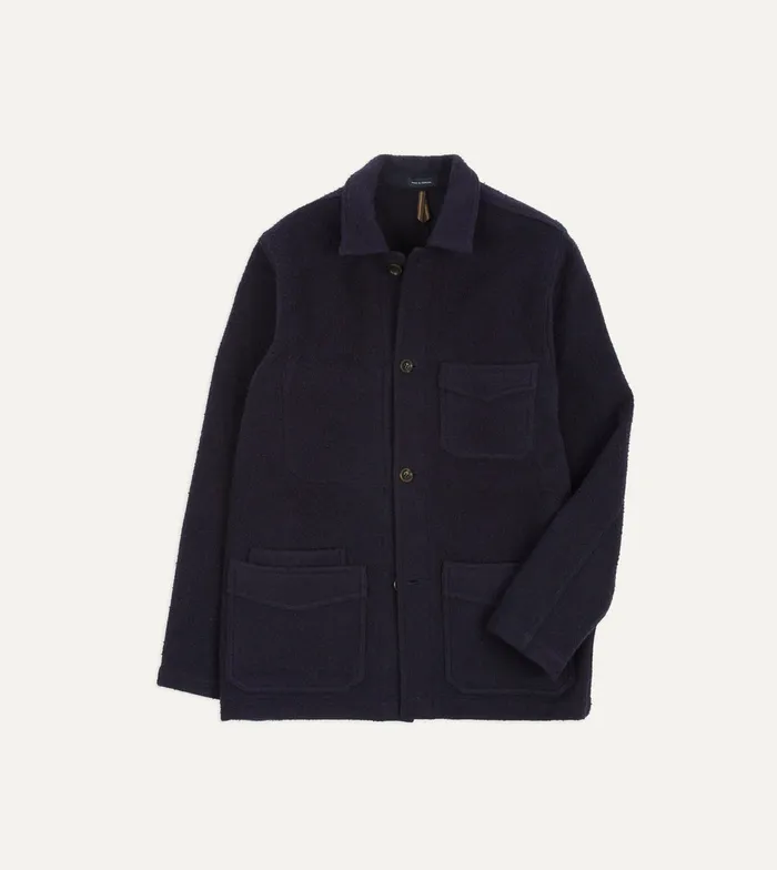 Drake039s Navy Casentino Wool FivePocket Chore Jacket Men Coats and Jackets