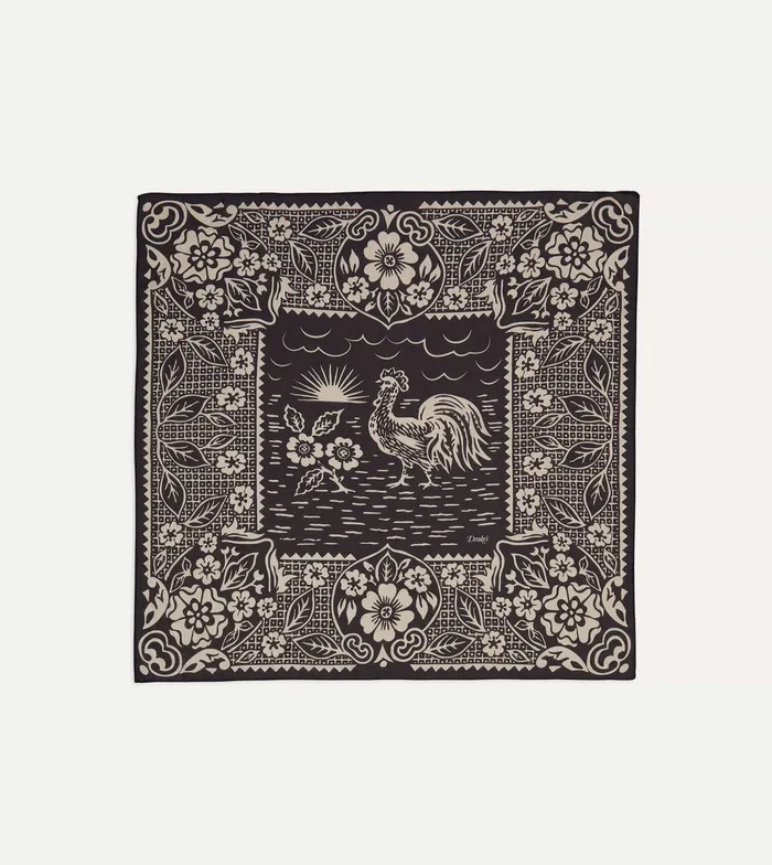 Drake039s Navy Cockerel Print SilkCotton Bandana Men Bandanas