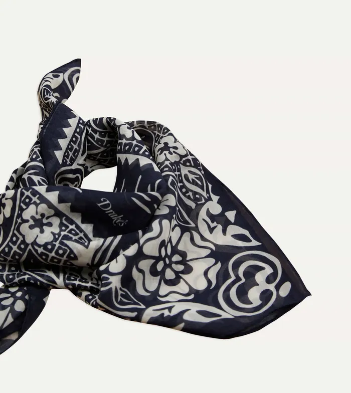 Drake039s Navy Cockerel Print SilkCotton Bandana Men Bandanas