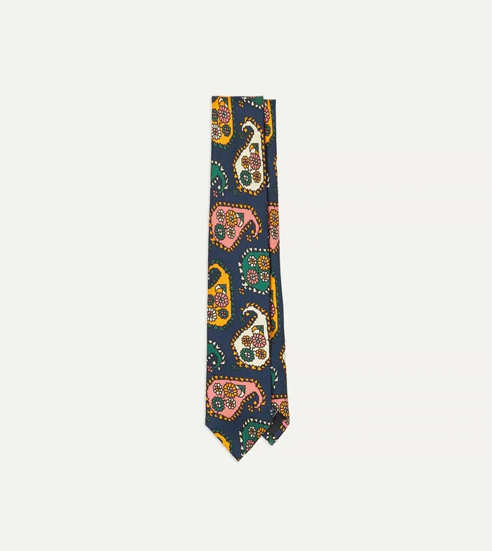Drake039s Navy Geometric Paisley Print Twill Silk Tipped Tie Men Patterned Ties Drake039s Navy Geometric Paisley Print Twill Silk Tipped Tie Men Patterned Ties