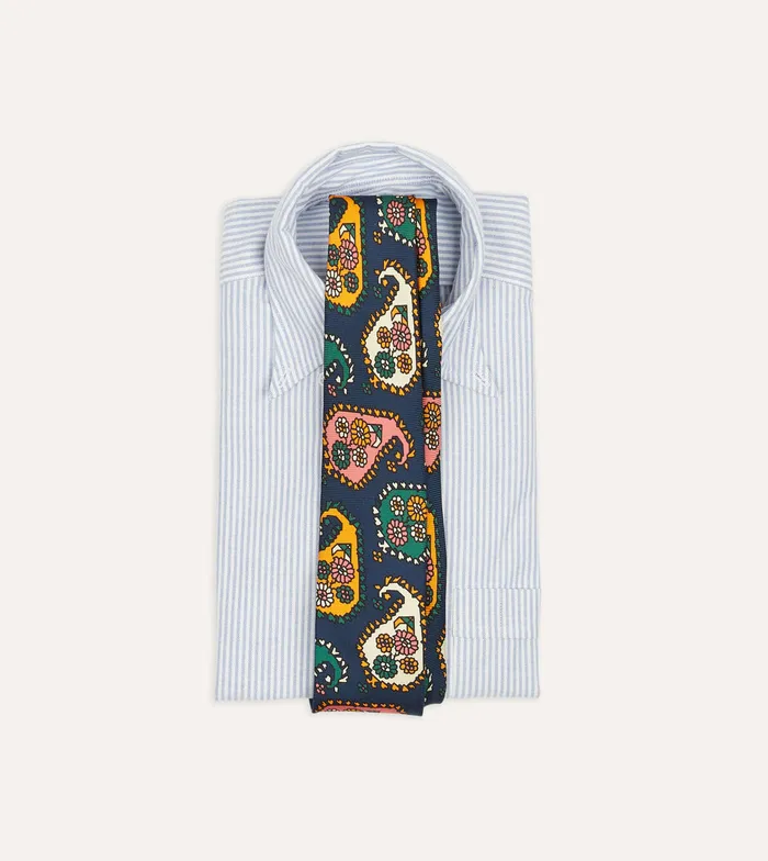 Drake039s Navy Geometric Paisley Print Twill Silk Tipped Tie Men Patterned Ties