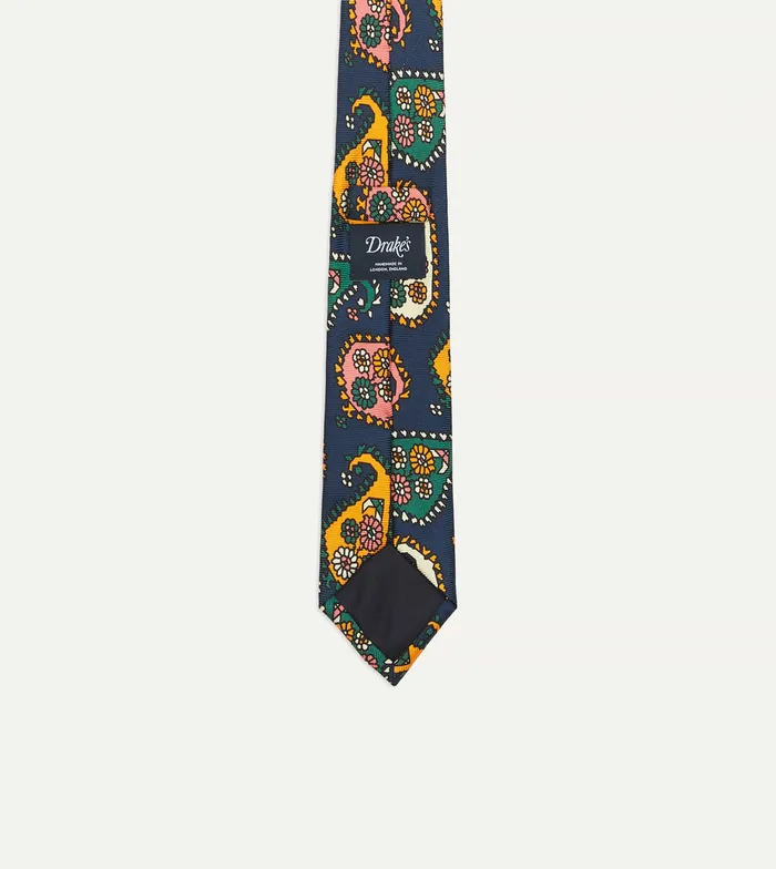 Drake039s Navy Geometric Paisley Print Twill Silk Tipped Tie Men Patterned Ties