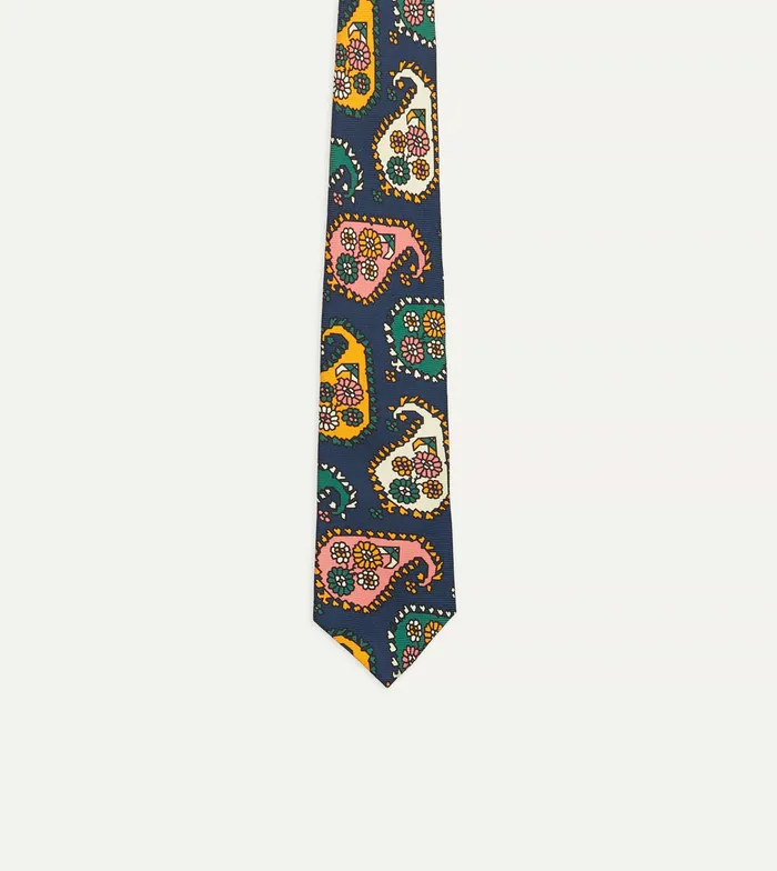 Drake039s Navy Geometric Paisley Print Twill Silk Tipped Tie Men Patterned Ties