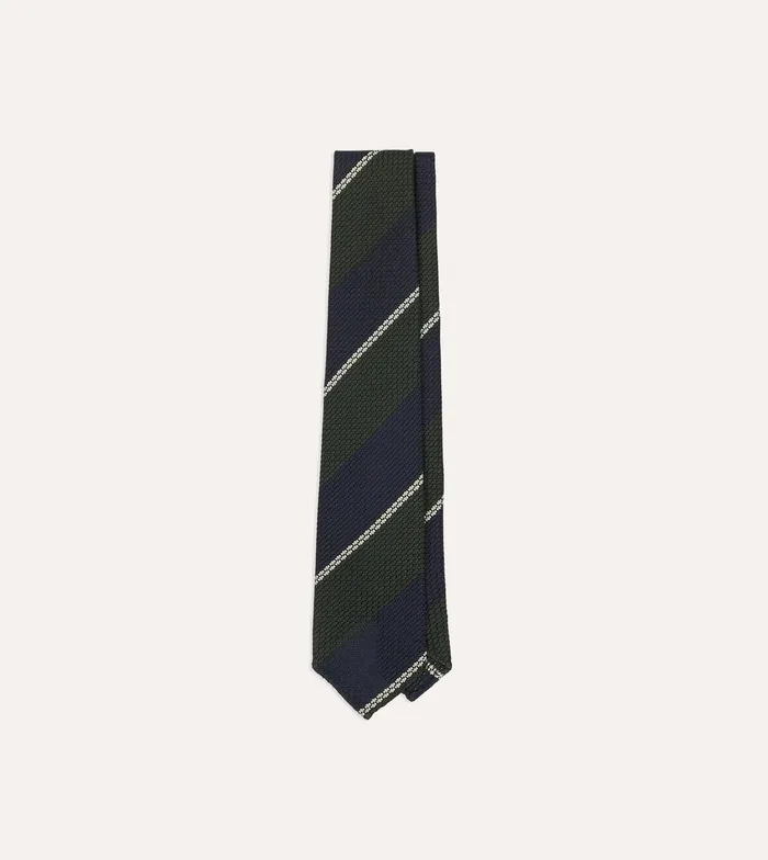 Drake039s Navy Green And White Stripe Silk Grenadine Tie Men Striped Ties