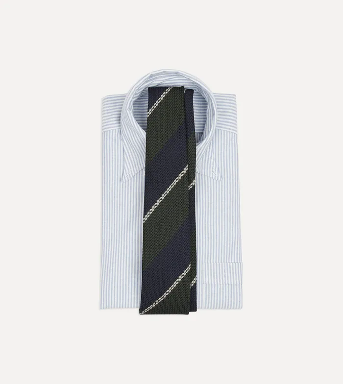 Drake039s Navy Green And White Stripe Silk Grenadine Tie Men Striped Ties