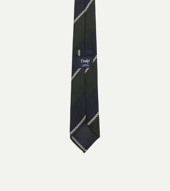 Drake039s Navy Green And White Stripe Silk Grenadine Tie Men Striped Ties