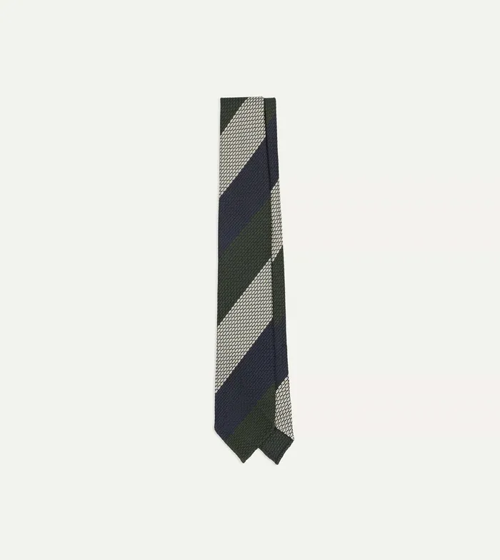 Drake039s Navy Green And White Wide Stripe Silk Grenadine Tie Men Striped Ties Drake039s Navy Green And White Wide Stripe Silk Grenadine Tie Men Striped Ties