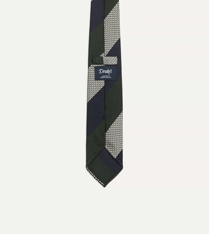 Drake039s Navy Green And White Wide Stripe Silk Grenadine Tie Men Striped Ties