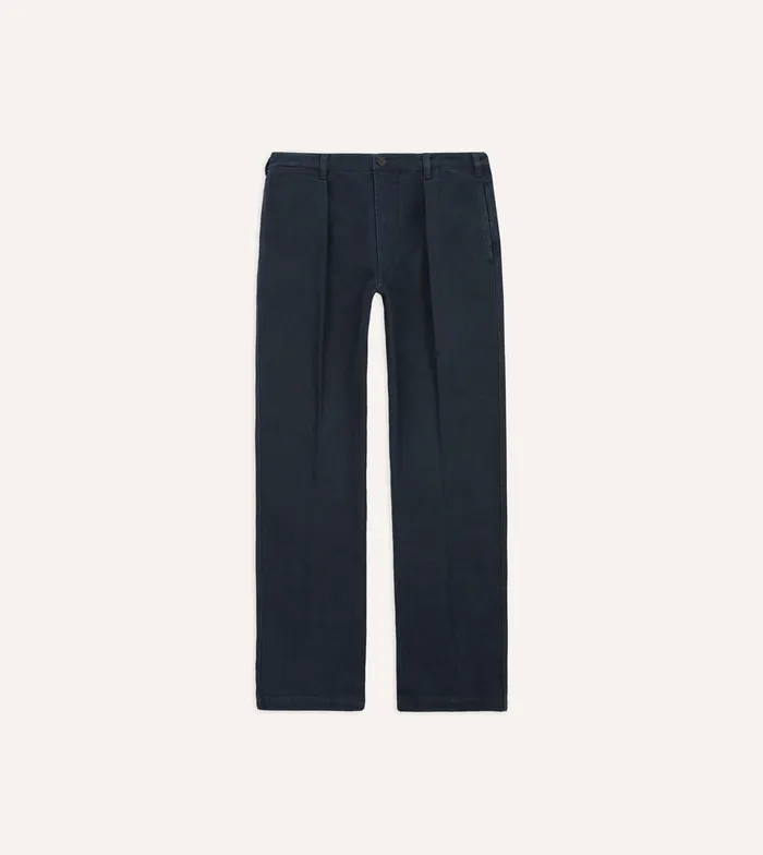 Drake039s Navy Heavy Cotton Twill Games Trousers Men Suit Trousers