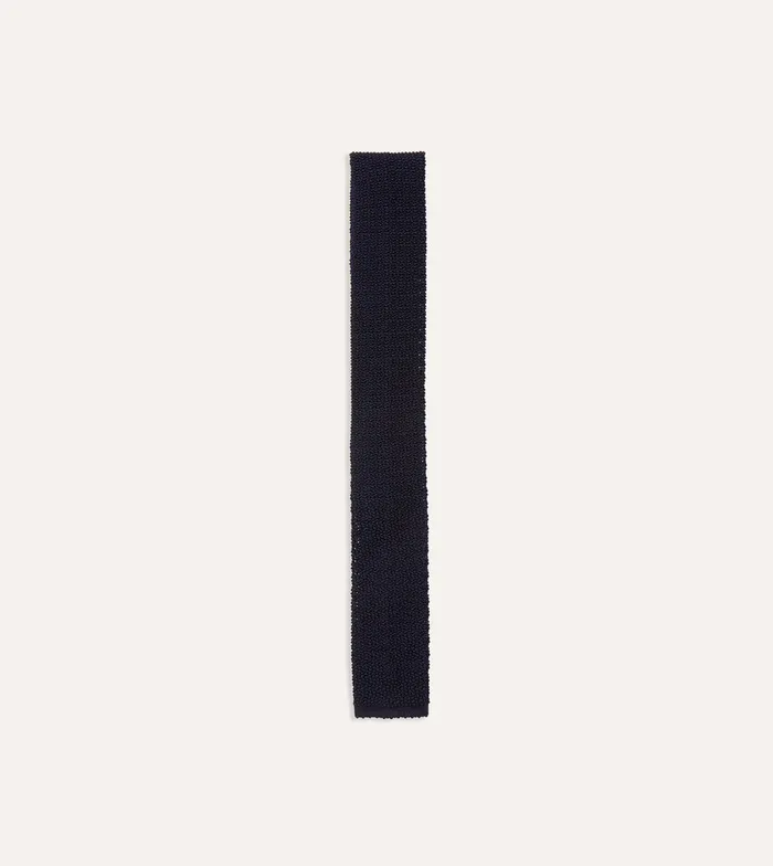 Drake039s Navy Knitted Silk Solid Colour Tie Men Plain Ties