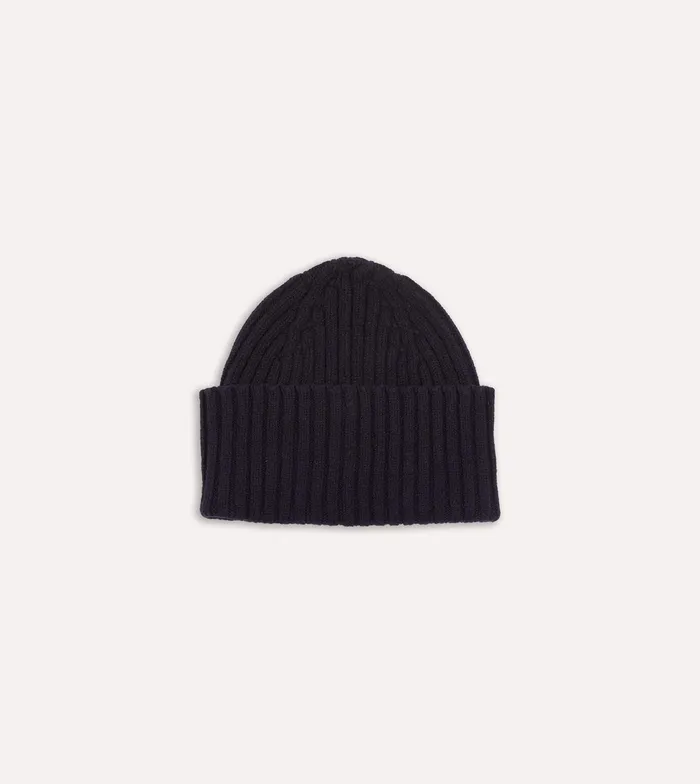Drake039s Navy Lambswool Ribbed Knit Cap Men Hats