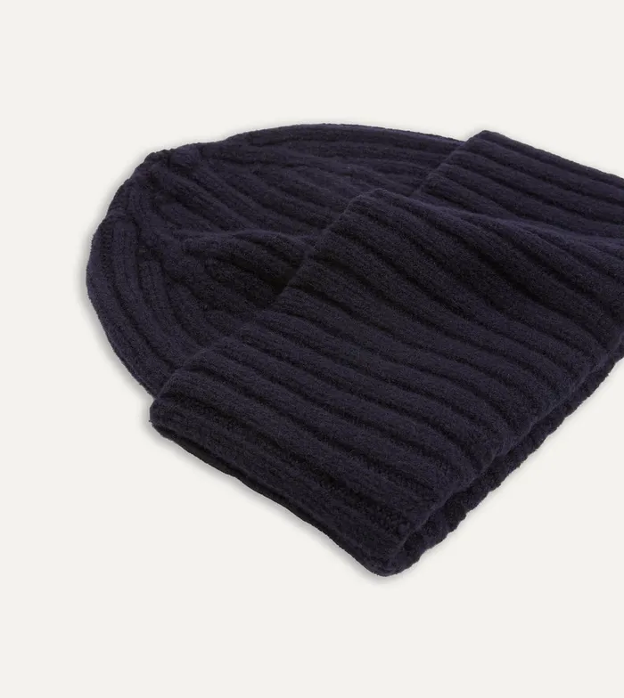 Drake039s Navy Lambswool Ribbed Knit Cap Men Hats