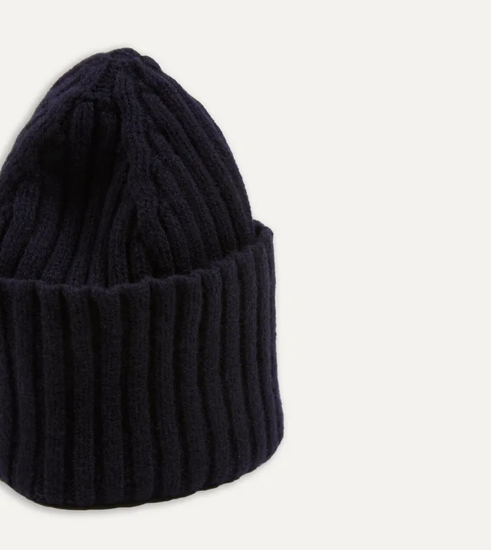 Drake039s Navy Lambswool Ribbed Knit Cap Men Hats