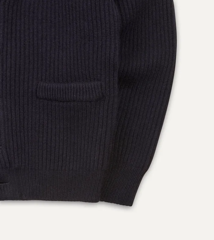 Drake039s Navy Lambswool Shawl Collar Cardigan Men Knitwear