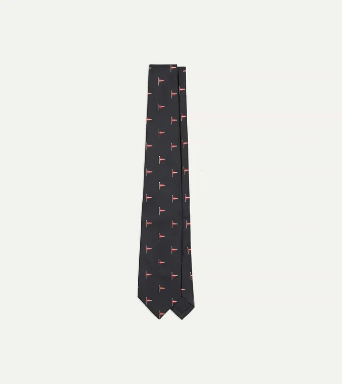 Drake039s Navy Red Pennant Motif Silk Tipped Tie Men Patterned Ties