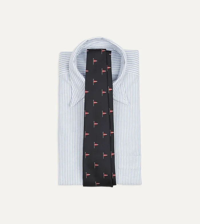 Drake039s Navy Red Pennant Motif Silk Tipped Tie Men Patterned Ties