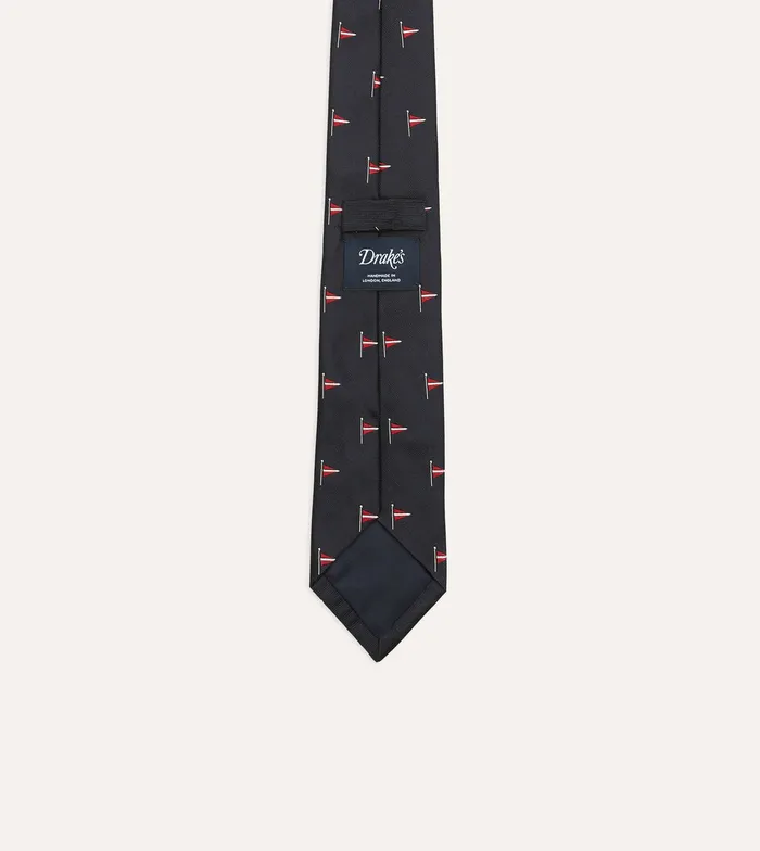 Drake039s Navy Red Pennant Motif Silk Tipped Tie Men Patterned Ties