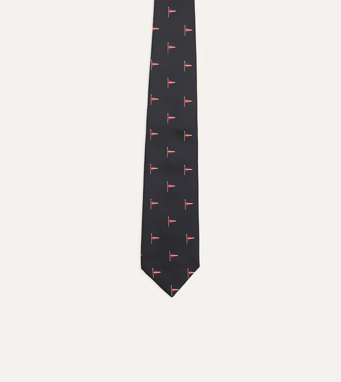Drake039s Navy Red Pennant Motif Silk Tipped Tie Men Patterned Ties