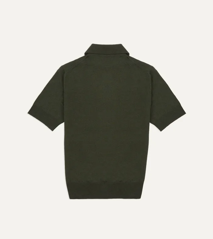 Drake039s Olive Knitted LinenCotton ShortSleeve Polo Shirt Men Knitwear
