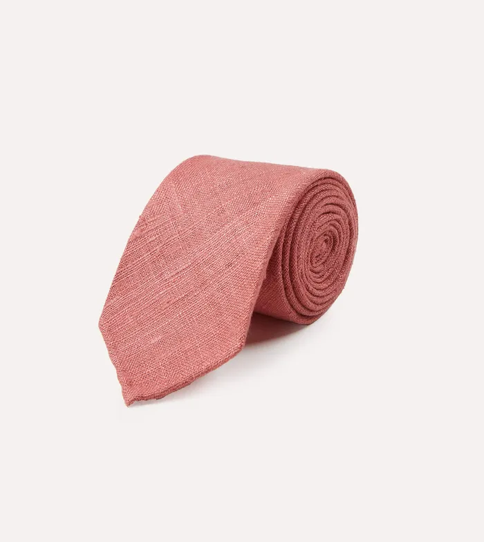 Drake039s Pink Tussah Hand Rolled Silk Tie Men Plain Ties