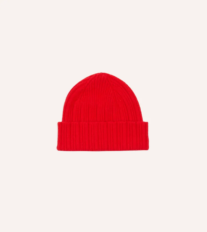 Drake039s Red Angora Lambswool Ribbed Knit Cap Men Hats