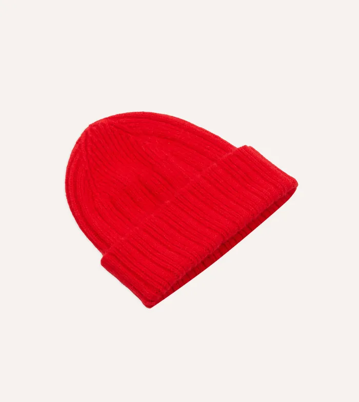 Drake039s Red Angora Lambswool Ribbed Knit Cap Men Hats