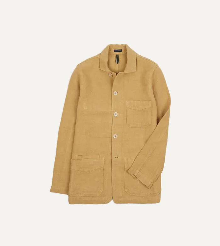 Drake039s Sand Linen FivePocket Chore Jacket Men Coats and Jackets