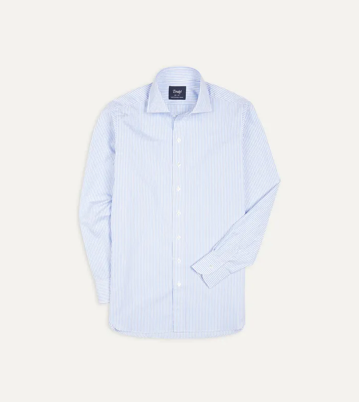 Drake039s Sky Blue And White Bengal Stripe Spread Collar Cotton Poplin Shirt Men Formal Shirts Drake039s Sky Blue And White Bengal Stripe Spread Collar Cotton Poplin Shirt Men Formal Shirts