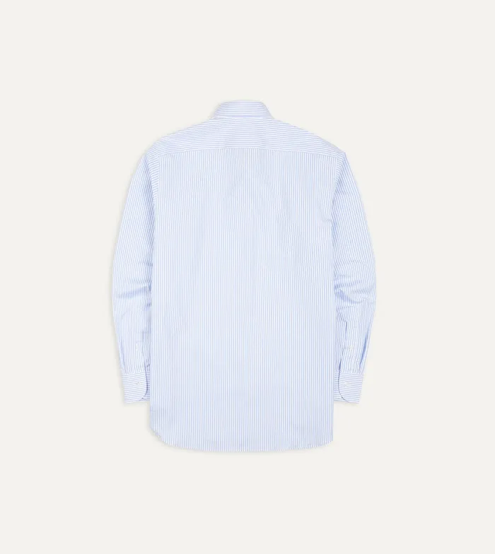 Drake039s Sky Blue And White Bengal Stripe Spread Collar Cotton Poplin Shirt Men Formal Shirts