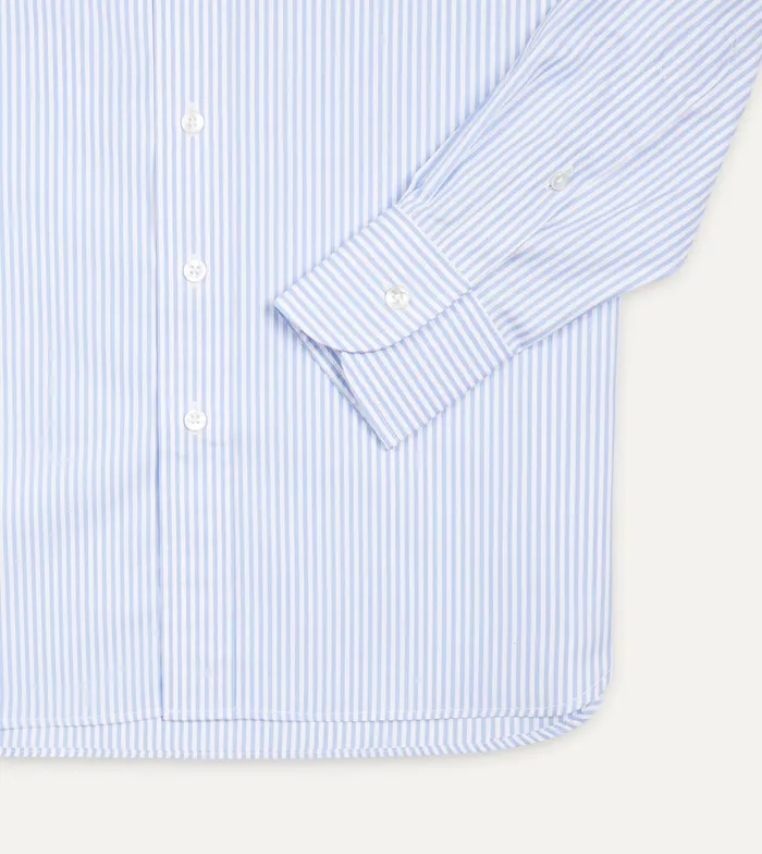 Drake039s Sky Blue And White Bengal Stripe Spread Collar Cotton Poplin Shirt Men Formal Shirts