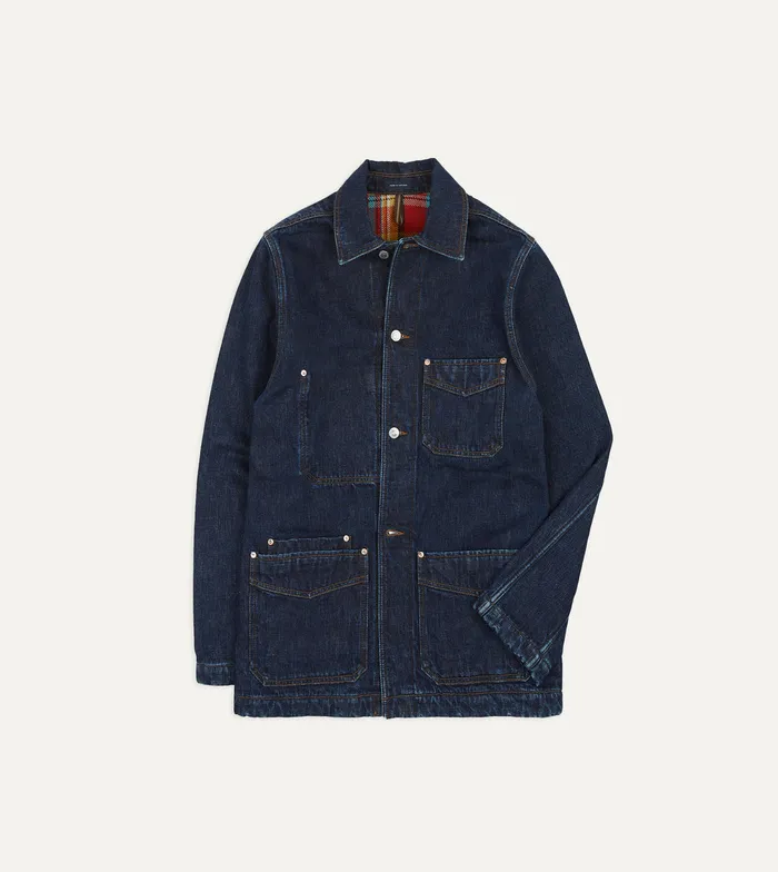 Drake039s Stone Wash Selvedge Denim FivePocket Chore Jacket With Blanket Lining Men Coats and Jackets