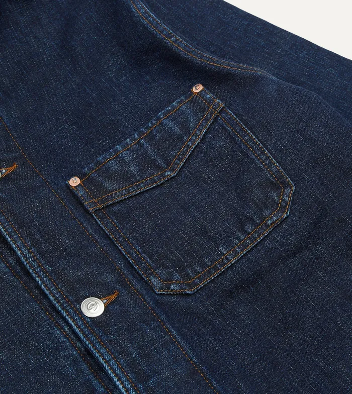 Drake039s Stone Wash Selvedge Denim FivePocket Chore Jacket With Blanket Lining Men Coats and Jackets