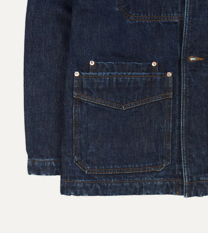 Drake039s Stone Wash Selvedge Denim FivePocket Chore Jacket With Blanket Lining Men Coats and Jackets